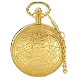 Tiong Vintage Gold Quartz Pocket Watch for Men Roman Numerals Pattern Dial Men's Pocket Watches with Chain