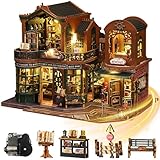 Mostop DIY Miniature Dollhouse Kit, Wooden Dollhouse Kit Miniature House Kit with LED Light and Movements,Creative Room Idea for Kids/Adults Magic House DIY Kits (Twilight BOOK City)