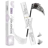Lash Glue Bond and Seal Long Lasting Strong Hold Waterproof 2 in 1 Cluster Eyelash Glue, Strong Hold&Waterproof Eyelash Clusters Glue 5ml Black-Bond, 5ml Clear-Seal