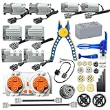 37-in-1 Motor Kit Compatible with Lego Technic Parts Gears, Power Function Motor Set Carbon Fiber Axles and Alloy Universal Joints, Rechargeable Battery Remote Control, Building Block Separator Tools