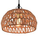 Natural Woven Pendant Lamp Shade, Small Metal & Weave Rope Lamp Shades Ceiling, Rattan Lampshade, Pendant Light Shade for Ceiling Lights, Living Room, Bedroom, Kitchen, Hallways