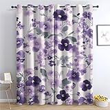 Luxfieo Purple Floral Blackout Curtains for Living Room Bedroom - 54 Inch Drop Curtains 46x54, Vintage Flower Botanical Patterned Window Treatments, Thermal Eyelet Drapes 2 Panels