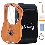 Mulucky Lyre Harp 7 Metal Steel String Bone Saddle Mahogany Lyre Instrument with Tuning Wrench and Black Gig Bag - MLH701