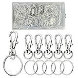 100Pcs Swivel Lobster Clasps & Key Ring Hoops with Plastic Box,50Pcs Metal Clips and 50Pcs Keyring Key Chain Hooks with Split Rings for Jewellery Making Hanging Crafts,Silver,SPYX18