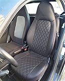 Top Car Athens Rhombus Two Car Seat Covers Faux Leather with Synthetic 100% Perfect Fit Compatible with Smart Fortwo (450) Seat Cover Sets Black (Smart Roadster (452))