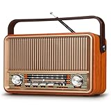 PRUNUS J-120 Retro Radio, AM/SW/FM Small Portable Radio, 1800mAh Rechargeable Radio Portable with 7W Bluetooth Speaker Loud, Vintage Radio Supports USB/TF/TWS/BT5.0 Function