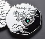 The Commemorative Coin Company 55TH Emerald Wedding Anniversary Silver Commemorative with Diamante Gemstone. Gift/Present 55 Years Together