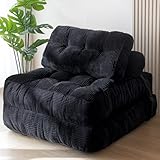 MAXYOYO Folding Sofa Bed, Convertible Sleeper Chair with Pilow Foldable Matress with Back Support, Portable Fold Out Chair Bed Comfy Floor Sofa Lounge for Living Room Bedroom, Black, Single