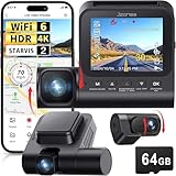 Jzones 3 Channel 4K Dash Cam, Dash Camera for Cars with Starvis 2 HDR Night Vision, 4K+1080P+1080P Front Inside and Rear Triple Car Camera, GPS, 24-Hour Parking Mode, Free 64GB Card