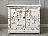 Chinese Furniture, Oriental White Lacquer 2 Door Cabinet with Mother of Pearl