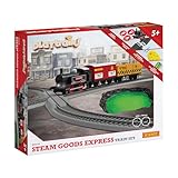 Hornby R9361M Playtrains Steam Goods Express Train Set - Kids Toy Trains for Ages 5+, Remote Controlled USB Rechargeable Locomotive with 2 Wagons, Track & Infrared Controller, Children's Train Sets