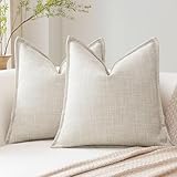 Artscope Pack of 2 Beige Decorative Cushion Covers 22x22 Inch Soft Linen Texture Couch Throw Pillows Farmhouse Pillow Covers with Elegant Design for Sofa Bedroom Living Room Home Decor 55 x 55 CM