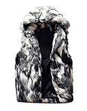 Idopy Men`s Luxury Faux Fur Hoodie Coats Sleeveless Jacket Vest With Hood, Black Grey, L