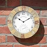 Homezone Westminster 10inch Garden Clock and Thermometer, Garden Wall Features Waterproof Clocks Durable Garden Decorations Clock for Patio, Kitchen, Livingroom Décor
