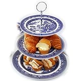 3 Tier Cake Stand Blue Willow Ceramic English Dessert Afternoon Tea Tableware