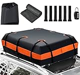 COSTWAY 15/21 Cubic Feet Car Roof Bag, 100% Waterproof Roofing Cargo Carrier with Anti-Slip Mat, Combination Lock & Straps, Rooftop Luggage Storage Box (Black+Orange, 15 Cubic Ft/424L)