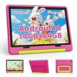 Laptok 10 Inch Kids Tablet, Android 14 Tablet for Kids With 14GB+64GB+1TB Expandable, Octa-Core Processor, Face ID, 5MP+8MP, 5000mAh, Parental Control, 5G WiFi 6, BT 5.3, Protective Case,Pink