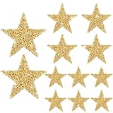 Xinfin 12 Pcs 3 Sizes Iron on Rhinestone Patches Applique, Adhesive Bling Star Shape Rhinestone Repair Patches Glitter Iron on Star for Jeans,Jackets,Caps,Dress,Bag,DIY Clothing Repair (Golden)