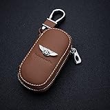 Car Key Pouch for Bentley Continental GT Flying Spur Bentayga Mulsanne Leather Remote Case Car Key Cover Key Holder Hook Badge Decorative Accessories,A