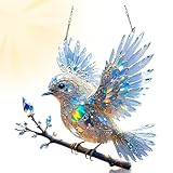 Crystal Sky Bluebird Stained Art Ornament,Stained Glass Decorations,Radiant Bird Design,Hanging Ornaments for Outside,2D Sparkling Artwork Gift for Lovers,Crystal Hummingbird,for Windows Hanging
