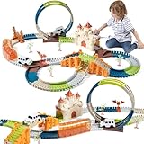 TUMAMA Race Tracks for Kids, Race Toy 202 Pcs, Flexible Train Tracks Play Cars with Magic House, 2 Cars with Lights,Educational Toy Gift for 3 4 5 6 7 Year Old Boy Girl Toddler