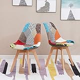 HomJoy Set of 2 Retro Design Patchwork Chair, with Soft Cushion Seat and Backrest, Solid Wood Legs, Wooden Home Office Lounge Dining Chair