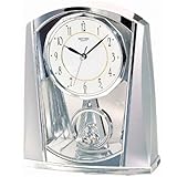 Rhythm Contemporary Mantel Clock Chrome Colour with Pendulum