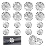 16Pcs Metal Silver Buttons for Blazers, Vintage Antique Silver Round Shaped Button Set for Clothes, Blazer, Suit, Jacket, Uniform (18mm, 25mm)