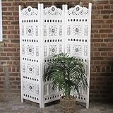 Casa Moro | Oriental Screen Room Divider Ramez White 152 x 183 cm 3 Pieces Made of Real Wood Painted in Shabby Chic Indian Divider as Room Divider & Beautiful Decoration Pure Handicraft | PV5510