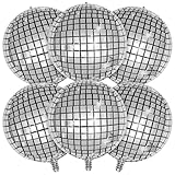 6 Pcs Disco Ball Balloons, 22Inch Silver Disco Ball Balloons, Silver Foil for Theme Party Decorations Supplies, Fever Party Decoration