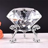60MM(2.36") Crystal Diamond Paperweight with Silver Metal Base Stand, Diamond Shaped Crystal Jewel Paperweight Glass Gem Centerpieces Decoration for Home Office Wedding (Clear w/Metal Stand)