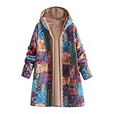 Zeiayuas Sherpa Fleece Lined Coat Women Winter Thick Jackets Plush Warm Outwear Ladies Teddy Bear Long Trench Coat Thicken Casual Jackets Vintage Floral Print Coats Overcoat Blue