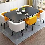 TANTOYO Modern Wood Conference Table and Chair Set Geometric Metal Frame Large Rectangle Seminar Table for Office Space Boardroom Tables Yellow Design