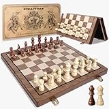 Sihaiyuan Chess Set, 15'' Magnetic Wooden Chess Board, Travel Chess Set for Adults & Kids, 2-in-1 Chess and Checkers Board Game