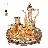 Vintage Turkish Coffee Tea Pot Set,Antique Metal Teapot and Cup Set for One,Golden Wine Decanter for Home Tea Table Decor,Wedding