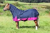 Turnout Rug for Horses | Breathable Rug with Adjustable Cross Over Surcingles, Leg Straps | 600D Polyester, Nylon Lining | Navy/Raspberry, 6ft