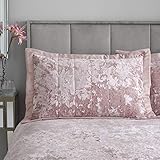 Catherine Lansfield Crushed Velvet Quilted Pillow sham Pillowcase Pair Blush Pink