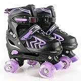 Roller Skates for Kids Adjustable Roller Skates with Light Up Wheels, Fun Illuminating for Boys Girls, Rollerskates for Kids Beginners, Suitable for Indoor Outdoor (Black/Purple, Large/UK 4-7/)