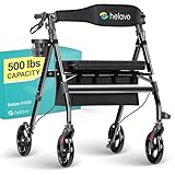 Helavo Bariatric Walker with Large, Height-Adjustable Seat - Extra Wide Heavy Duty Rollator for Seniors - 500 lbs Weight Capacity