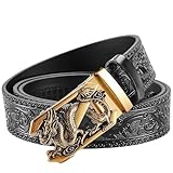 VJK Luxury Men's Belts Engraved Vintage Dragon Head Automatic Buckle Alloy, Leather Men Waist Strap, Slide Easier Adjustable Belt, Cut To Fit, Men Dress Casual Ratchet Belt, Black, 47 inch