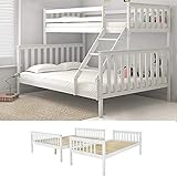 Panana Triple Sleeper Bunk Beds, Single Top Double base bed, Solid Wood Frame, Wooden Bed Frame (3FT+4FT6 with ladder)