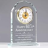 Movdyka Crystal Desk Gold Clock Gifts Diamond Anniversary for Married Couples 60th Wedding Ornaments for Living Room Keepsake 60 Years of Marriage Presents for Her Him Home Table Clock Decor