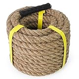 Aoneky Natural Jute Rope 15m 25mm - 14/16/ 20/25 /30/40/50mm Heavy Duty Twisted Hemp Rope for Tug of War, Climbing, Decoration - Thick Decking Garden Fencing Rope