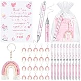 Halloscume 20 Set Girls and Boys Baby Shower Favors Gifts for Guests Baby Shower Pens Rainbow Cloud Boho Keychain Thank You Cards and Organza Bags for Gender Reveal Party Favor(Pink)