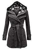 NOROZE Womens Long Sleeve Belted Button Fleece Coat (26, Carcoal Grey)