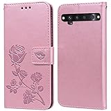 PKQTOP Phone Case for TCL 10 Pro with Kickstand,Card Slots,Silicone Bumper,Shockproof,Flip Wallet Leather Protective Cover for TCL 10 Pro(6.47'') Pink