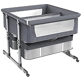 NELLN Twins Baby Bed Sleeper, Baby Beside Crib, Cot with Storage Basket, Portable Basinette Baby Bed, 6 Height Adjustable Anti-Emesis Bedside Table T for Babies from 1 to 36 Months B