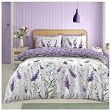 Lions Purple Bedding Sets - King Size Duvet Cover Set with Matching Pillowcase, Reversible Blossom Floral Quilt Covers, 3 Piece Poly Cotton, Easy Care, 230x220cm
