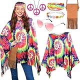 iZoeL 70s Hippie Costumes Women Hippie Clothes Teen Girls Boho 70s Costume 80s Accessories 60s Retro Festival Outfit - Top Bag Sunglasses Peace Necklace Headband- Retro Disco Fancy Dress