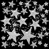 32 Pcs 5 Sizes Iron-on Star Rhinestone Patches, Silver Adhesive Bling Star Shape Applique for Cloth Jeans Shoes Repair Decorations